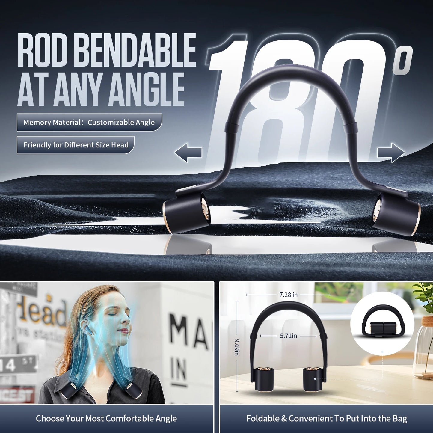 Portable Mini Neck Fan Home Summer Air-cooled Neck Hanging Fans for Outdoor Silent Neckband Wearable Sports Running Travel