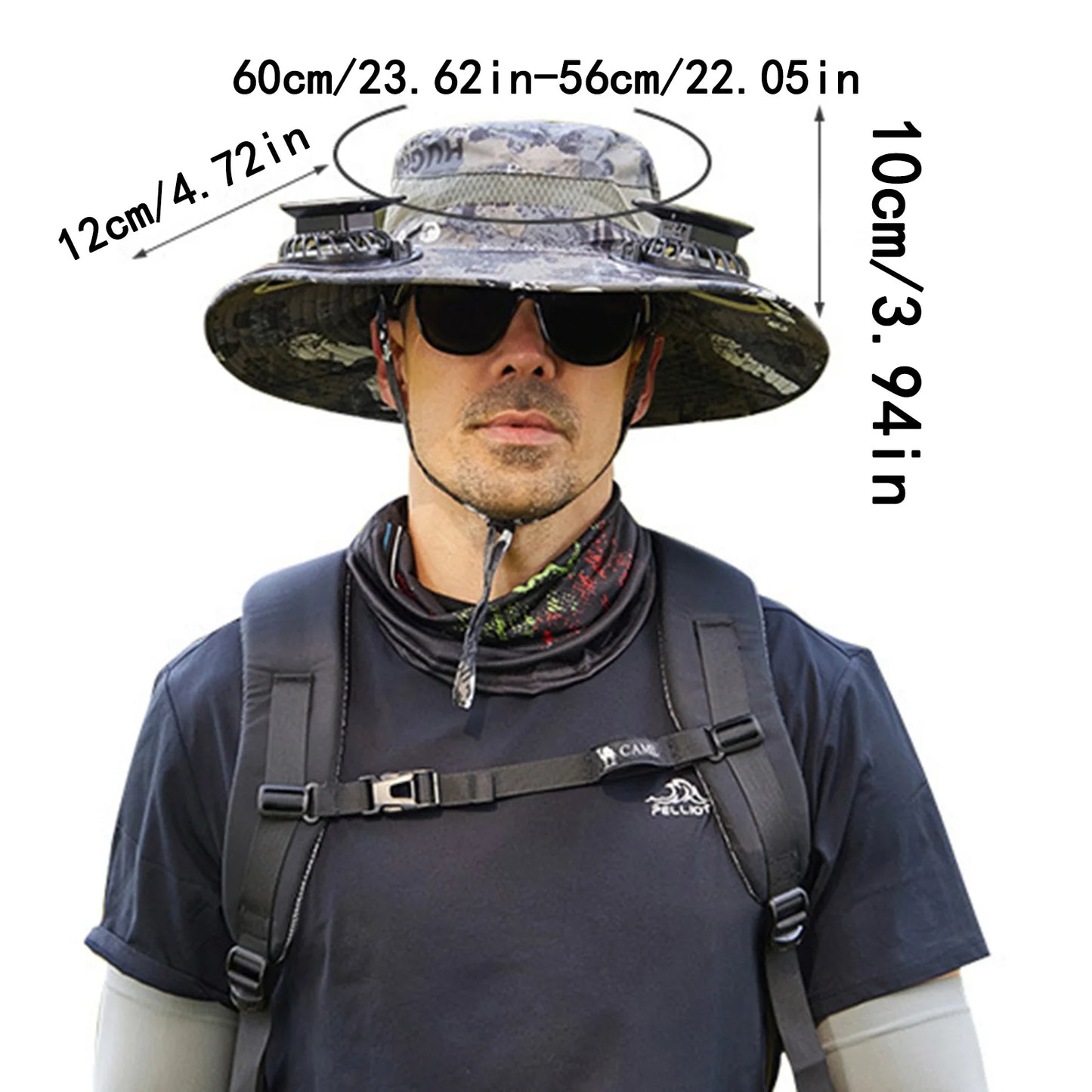 Mens Wide Brim Solar Fan Hat Outdoor 50+Upf Protection Sun Hats With 2 Solar Fan Hiking Fishing Solar Powered Visor Cap Dropping