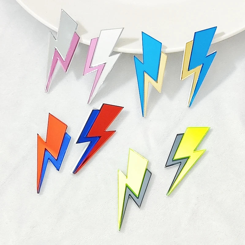 KUGUYS Two Tone Lightning Stud Earrings for Women Glitter Mirror Neon Acrylic Beach Jewelry Summer Accessories
