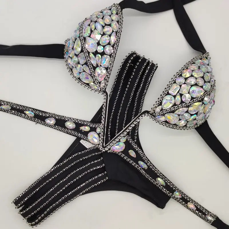 Nightclub Bar Sexy Rhinestones Bikini Set Pole Dance Costume Women Club Party DJ DS Dancer Performance Rave Outfit Diamond Bra