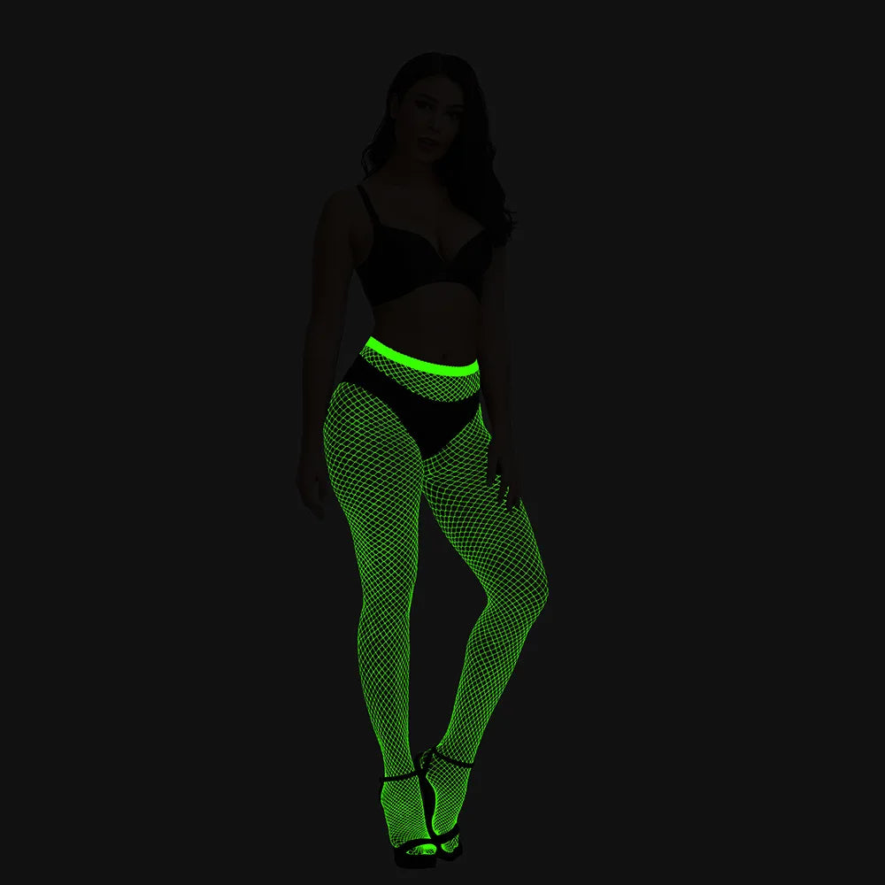 Pole Dance Clothing Luminous Glowing Lingerie Sexy Bodystocking Women Fishnet Gogo Dancer Outfit Rave Bodysuit Exotic Party