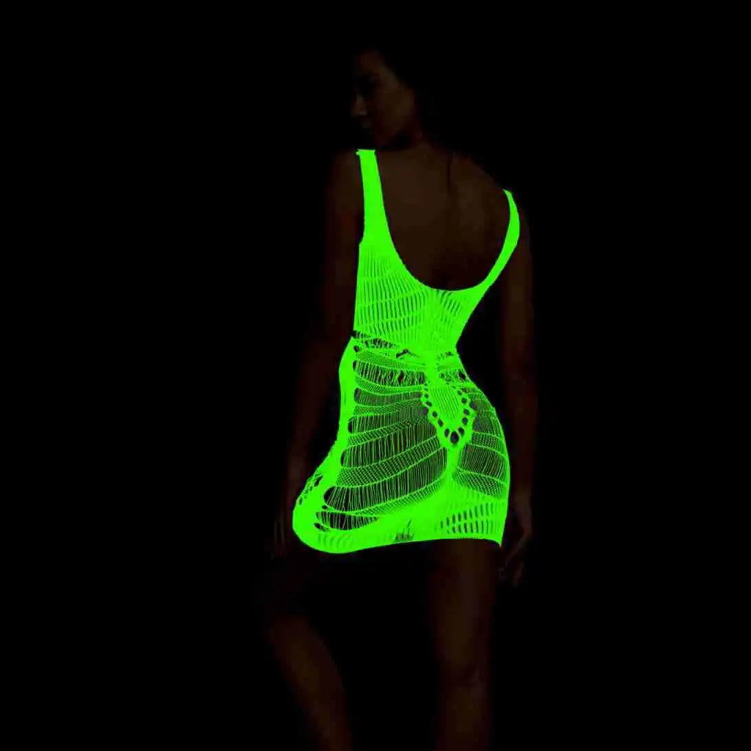 Pole Dance Clothing Luminous Glowing Lingerie Sexy Bodystocking Women Fishnet Gogo Dancer Outfit Rave Bodysuit Exotic Party