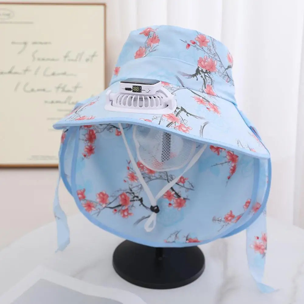 Summer solar digital charge fan hat adults women countryside sun protection thin design breathable work sun hat face cap