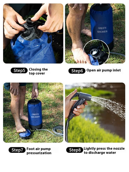 Lohascamping Outdoor Pressure Shower Portable 11L Inflatable Shower Water Bag Camping Lightweight PVC Bathing Bag Washing Tools