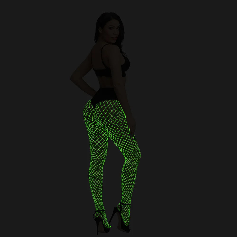 Pole Dance Clothing Luminous Glowing Lingerie Sexy Bodystocking Women Fishnet Gogo Dancer Outfit Rave Bodysuit Exotic Party