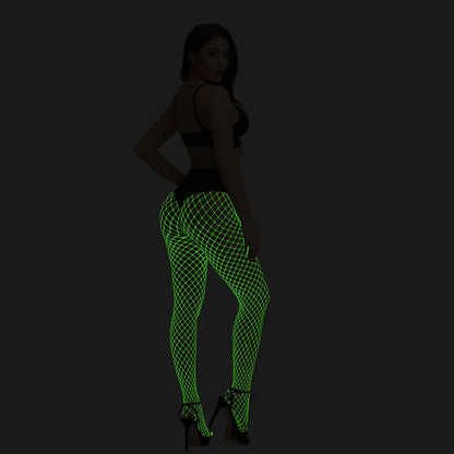 Pole Dance Clothing Luminous Glowing Lingerie Sexy Bodystocking Women Fishnet Gogo Dancer Outfit Rave Bodysuit Exotic Party