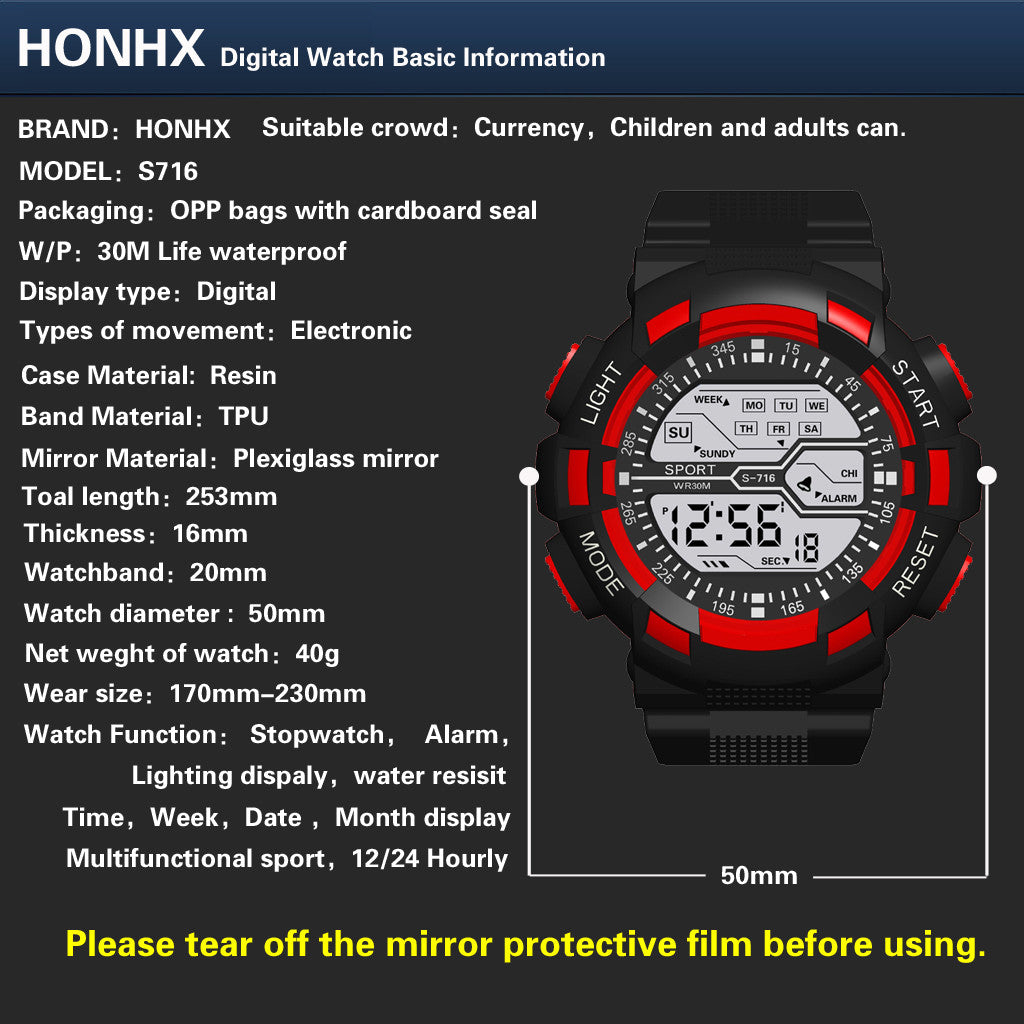 Multifunction Men's Sports Watch Led Digital Watch Big Dial  Luminous Men Sport Watch Luminous Electronic Watch