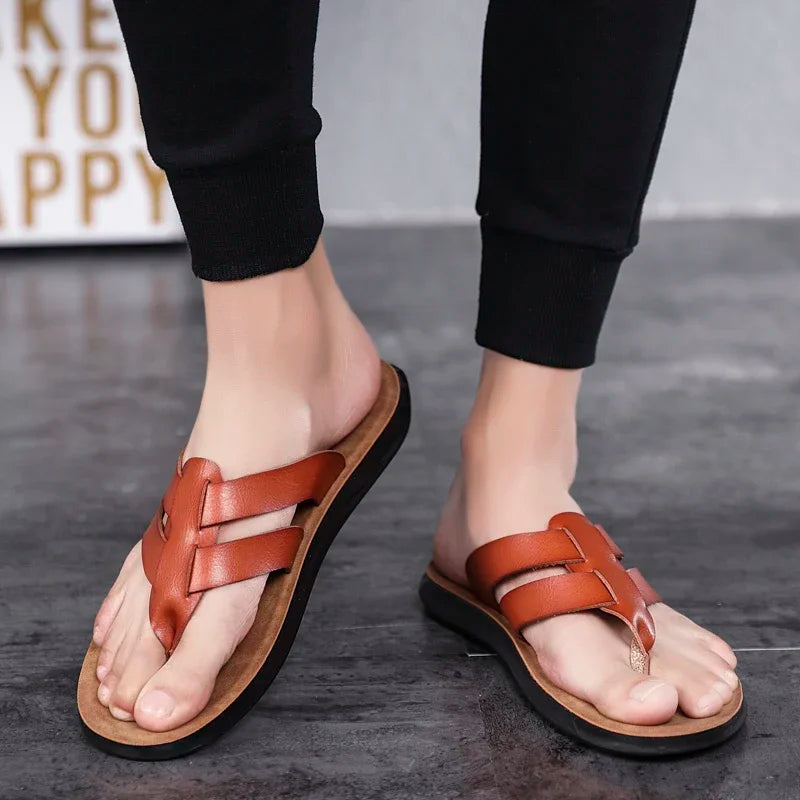 Mens Flip Flops Artificial Leather Slippers Beach Shoes Summer Casual Chanclas Hombre Infradito Uomo Japonki Sales Promotion