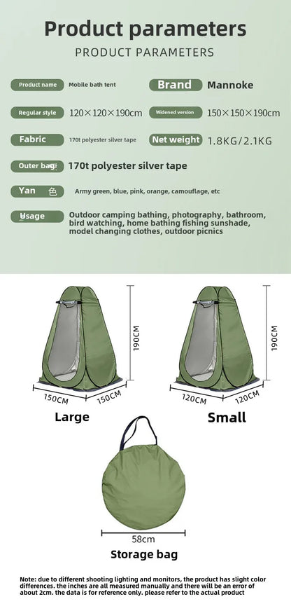 Shower Tent Outdoor Camping Camping Mobile Toilet Changing Clothes Tent Toilet Tent Single Bath Cover with Window Army Green