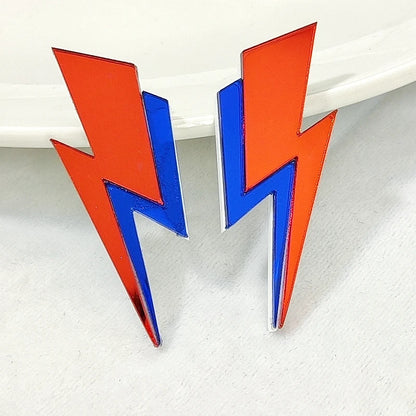 KUGUYS Two Tone Lightning Stud Earrings for Women Glitter Mirror Neon Acrylic Beach Jewelry Summer Accessories
