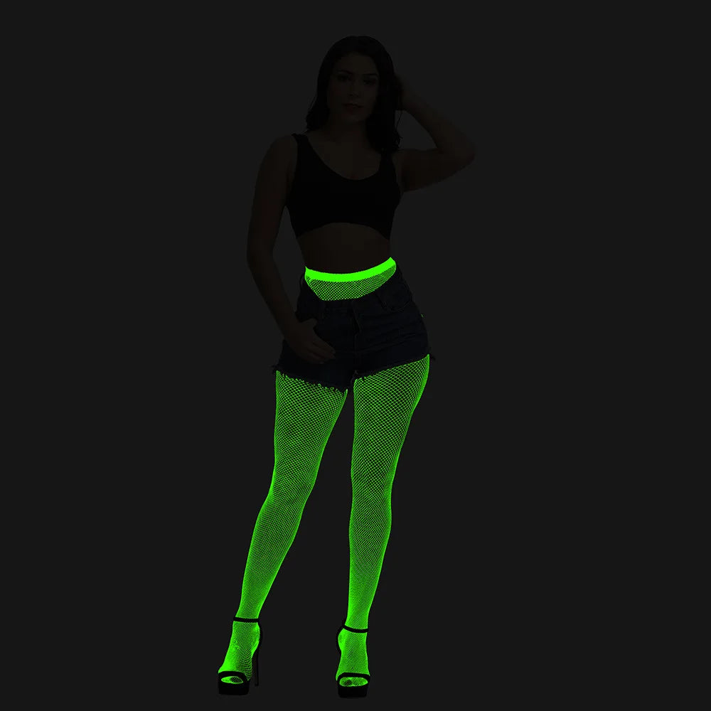Pole Dance Clothing Luminous Glowing Lingerie Sexy Bodystocking Women Fishnet Gogo Dancer Outfit Rave Bodysuit Exotic Party