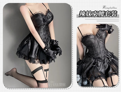 Sexy Underwear Women Lingerie Lace Push Up Underwire Gather Bra Fetish Corset Split Tutu Skirt Uniform Chest Punk Body Goth Tops