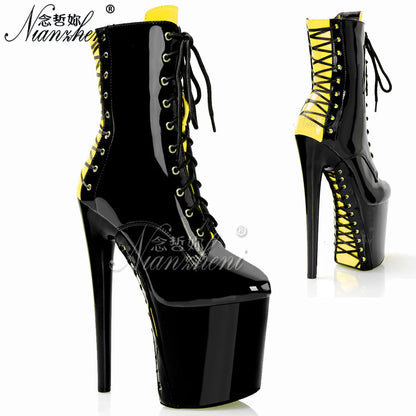 Clubbing gladiator Big Size Pole Dance Shoes Platform Ankle Boots 20cm Lace Up Stripper 8Inches High Heels Exotic  Sexy Fetish