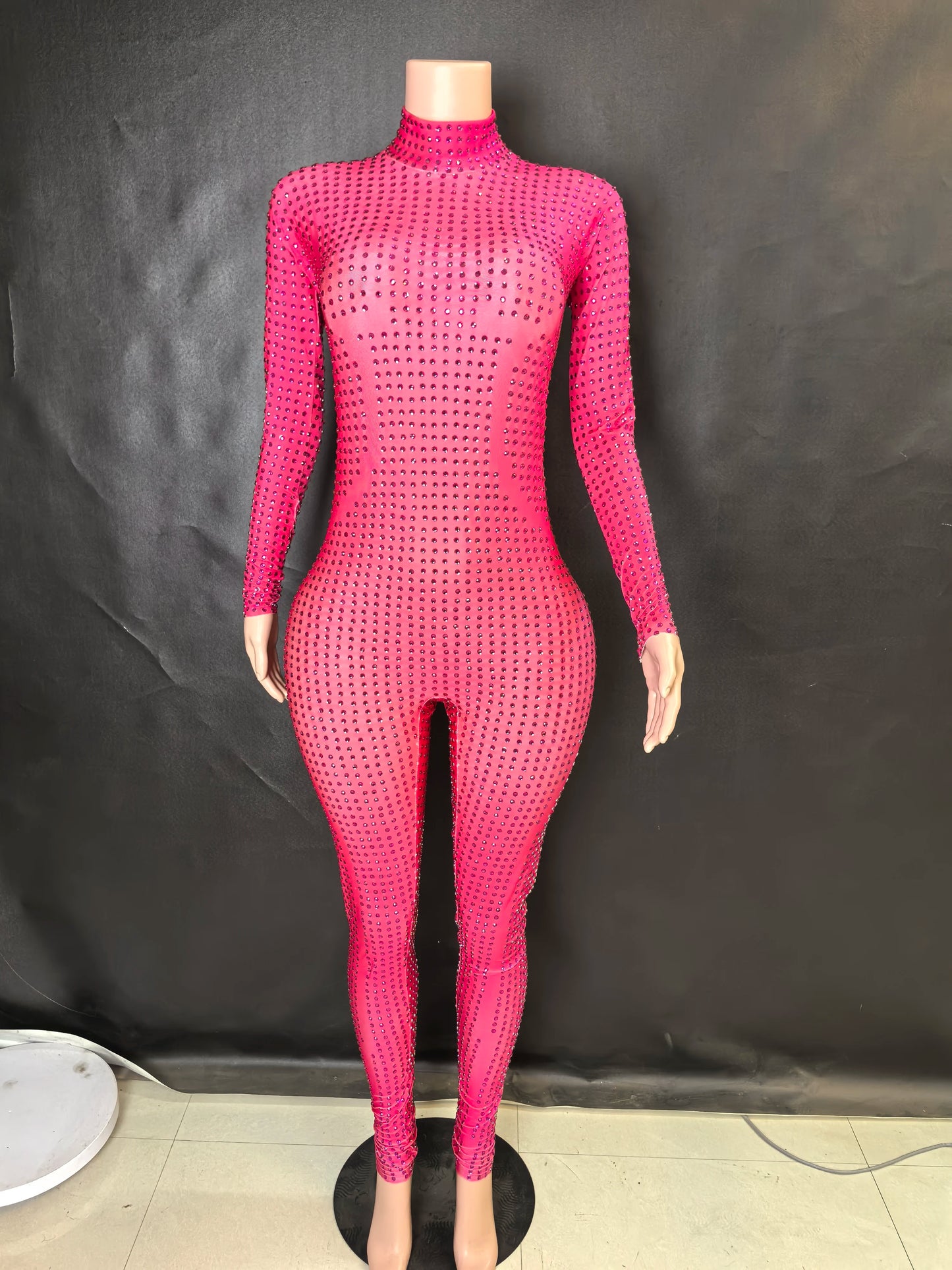 Sparkly Long Sleeve Crystal Rompers Pole DanceBodycon Bodysuits Stage Performance WearWomen Party One Piece Jumpsuits  7G