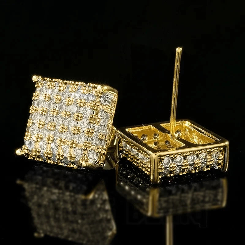 Huitan Women Men Stud Earrings Classic Square Shaped Ear Stud Piercing Sparkling Cubic Zirconia Daily Wearable Versatile Jewelry