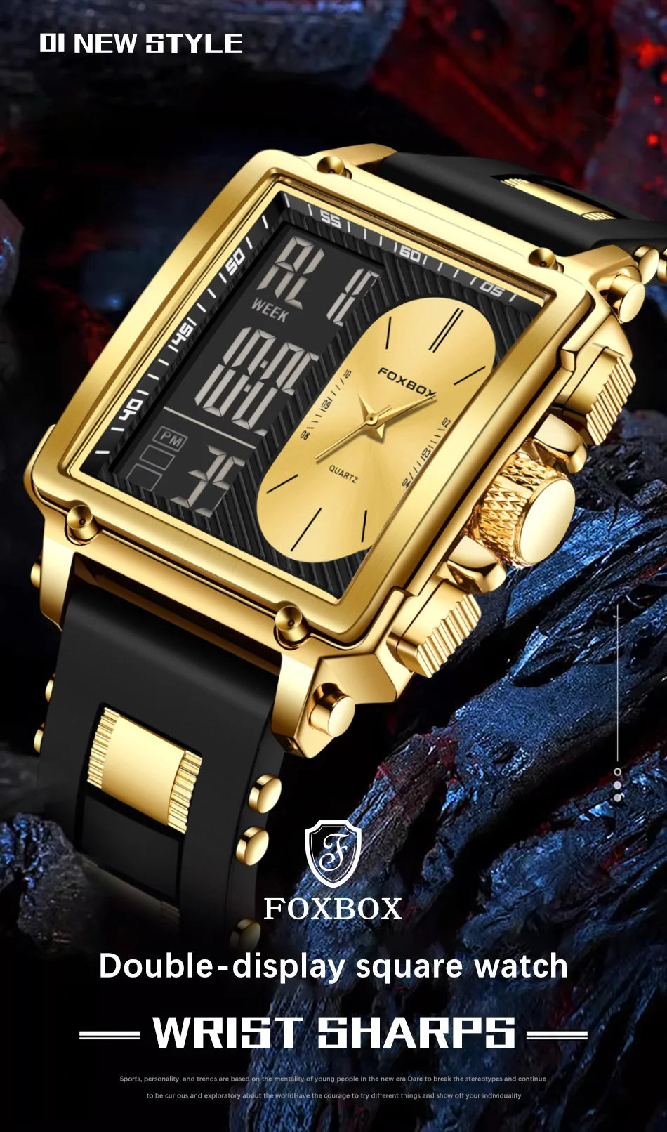 LIGE Fashion Men Quartz Wristwatches FOXBOX Top Brand Luxury Chronograph Square Digital Watch Men Casual Sports Waterproof Clock