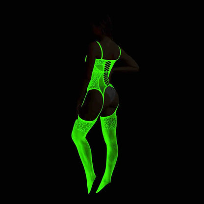 Pole Dance Clothing Luminous Glowing Lingerie Sexy Bodystocking Women Fishnet Gogo Dancer Outfit Rave Bodysuit Exotic Party
