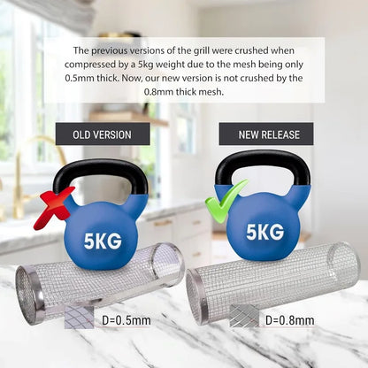 2PCS 304 Stainless Steel Rotating Grill Basket Cylinder - BBQ Rotisserie Cage for Outdoor Cooking,Food-Grade Portable Grill Mesh