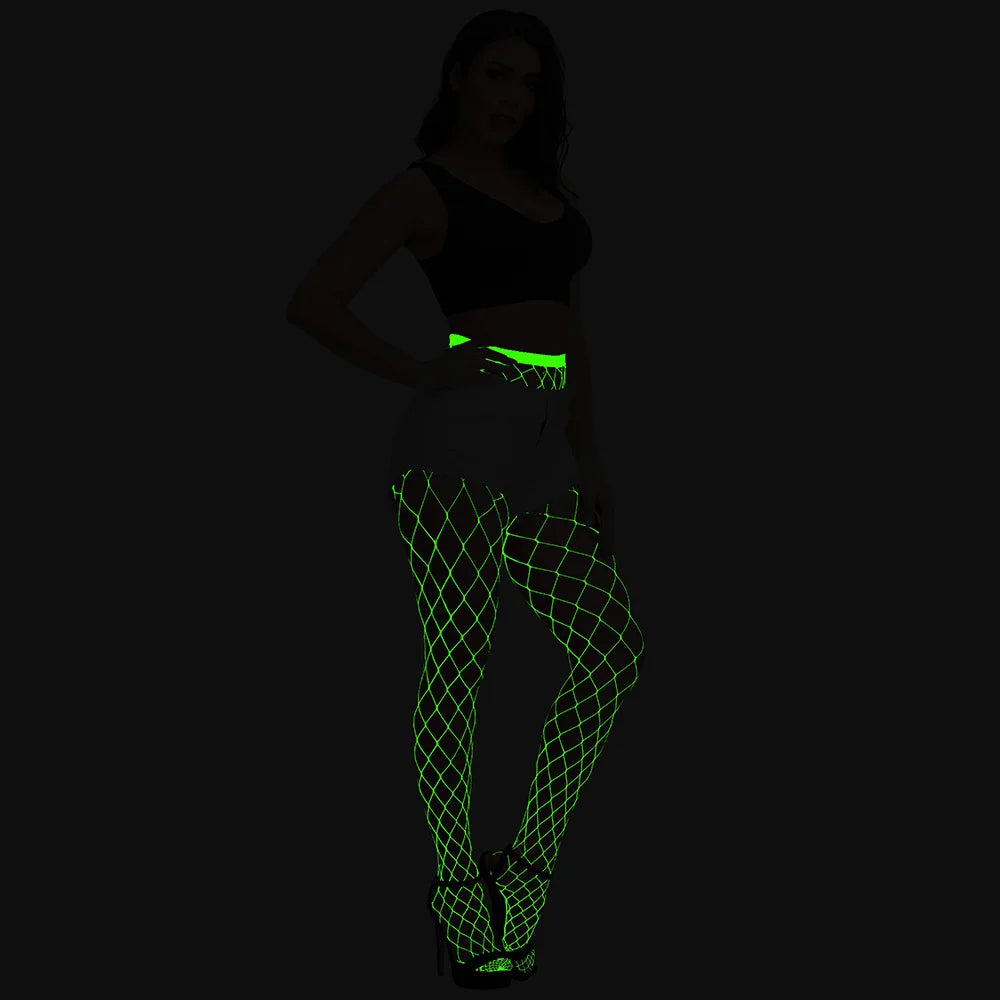 Pole Dance Clothing Luminous Glowing Lingerie Sexy Bodystocking Women Fishnet Gogo Dancer Outfit Rave Bodysuit Exotic Party