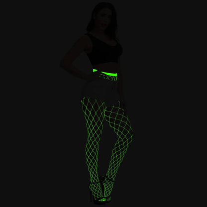 Pole Dance Clothing Luminous Glowing Lingerie Sexy Bodystocking Women Fishnet Gogo Dancer Outfit Rave Bodysuit Exotic Party