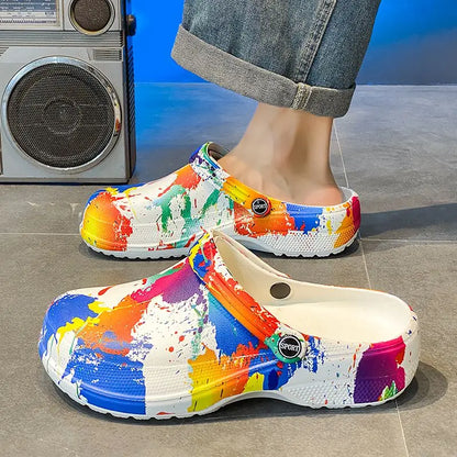 Graffiti Beach Platform Shoes Outdoor 2025 Style Adult Eva Trend Slippers for Men Summer Sale Designer Luxury Fun Sandals Man
