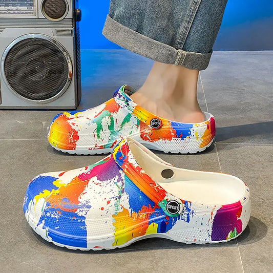 Graffiti Beach Platform Shoes Outdoor 2025 Style Adult Eva Trend Slippers for Men Summer Sale Designer Luxury Fun Sandals Man