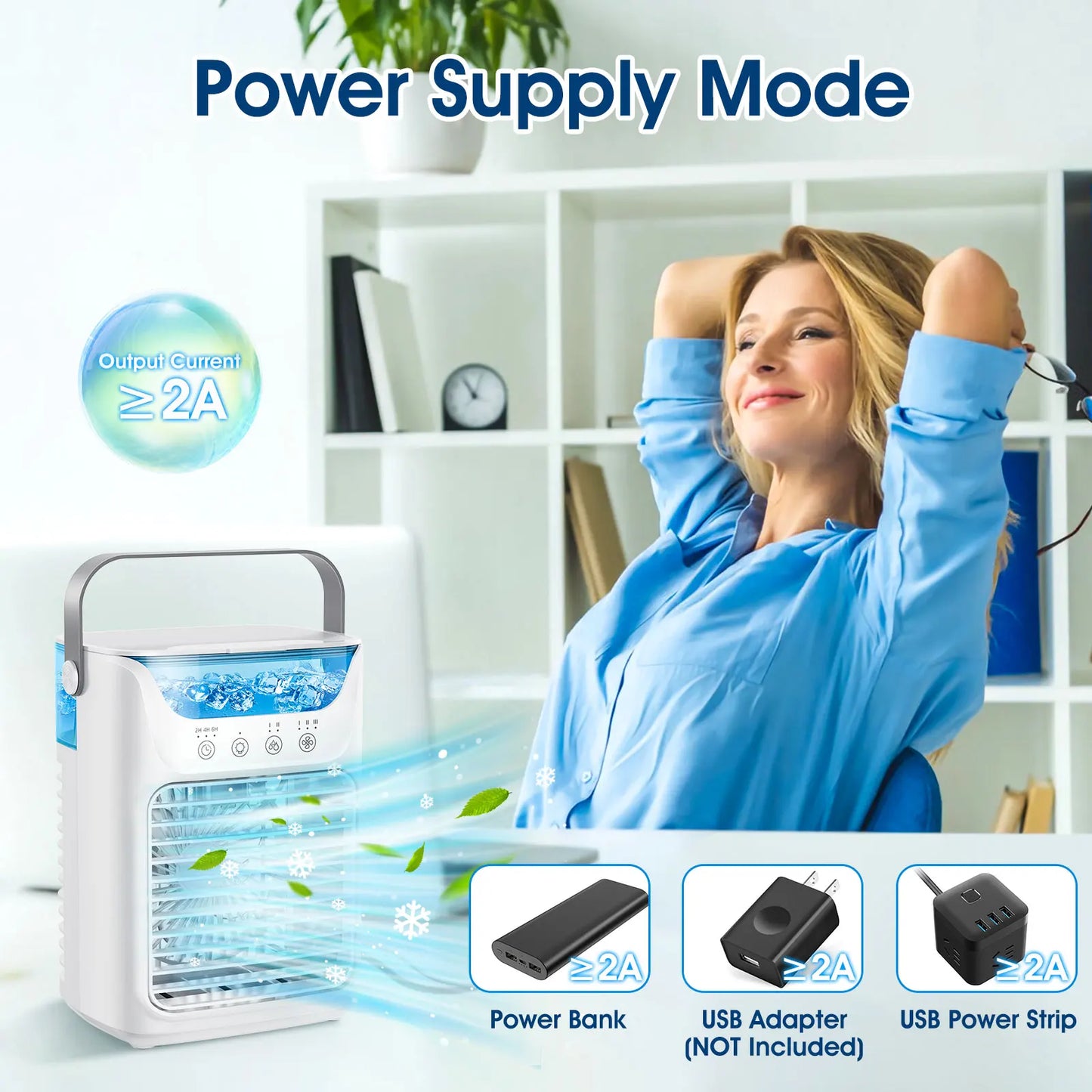 Portable Air Conditioners Fan Desktop Air Cooler 3 in 1 Humidifier Water Mist Fan LED Night Light USB Charging for Home Camping