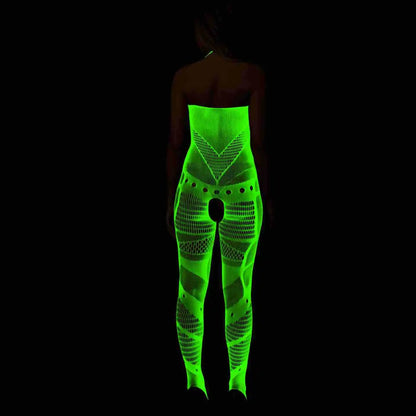 Pole Dance Clothing Luminous Glowing Lingerie Sexy Bodystocking Women Fishnet Gogo Dancer Outfit Rave Bodysuit Exotic Party
