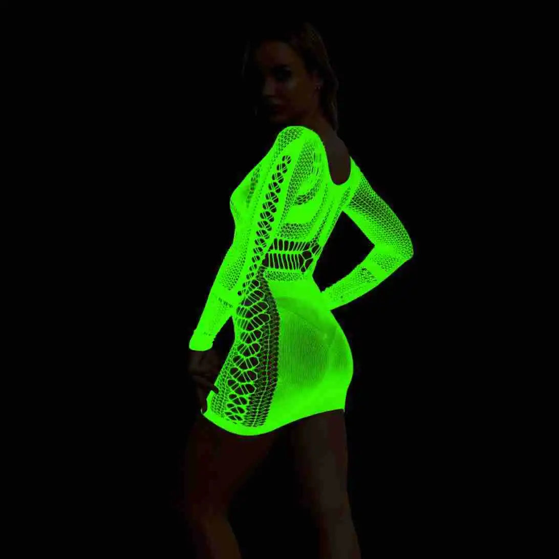 Pole Dance Clothing Luminous Glowing Lingerie Sexy Bodystocking Women Fishnet Gogo Dancer Outfit Rave Bodysuit Exotic Party