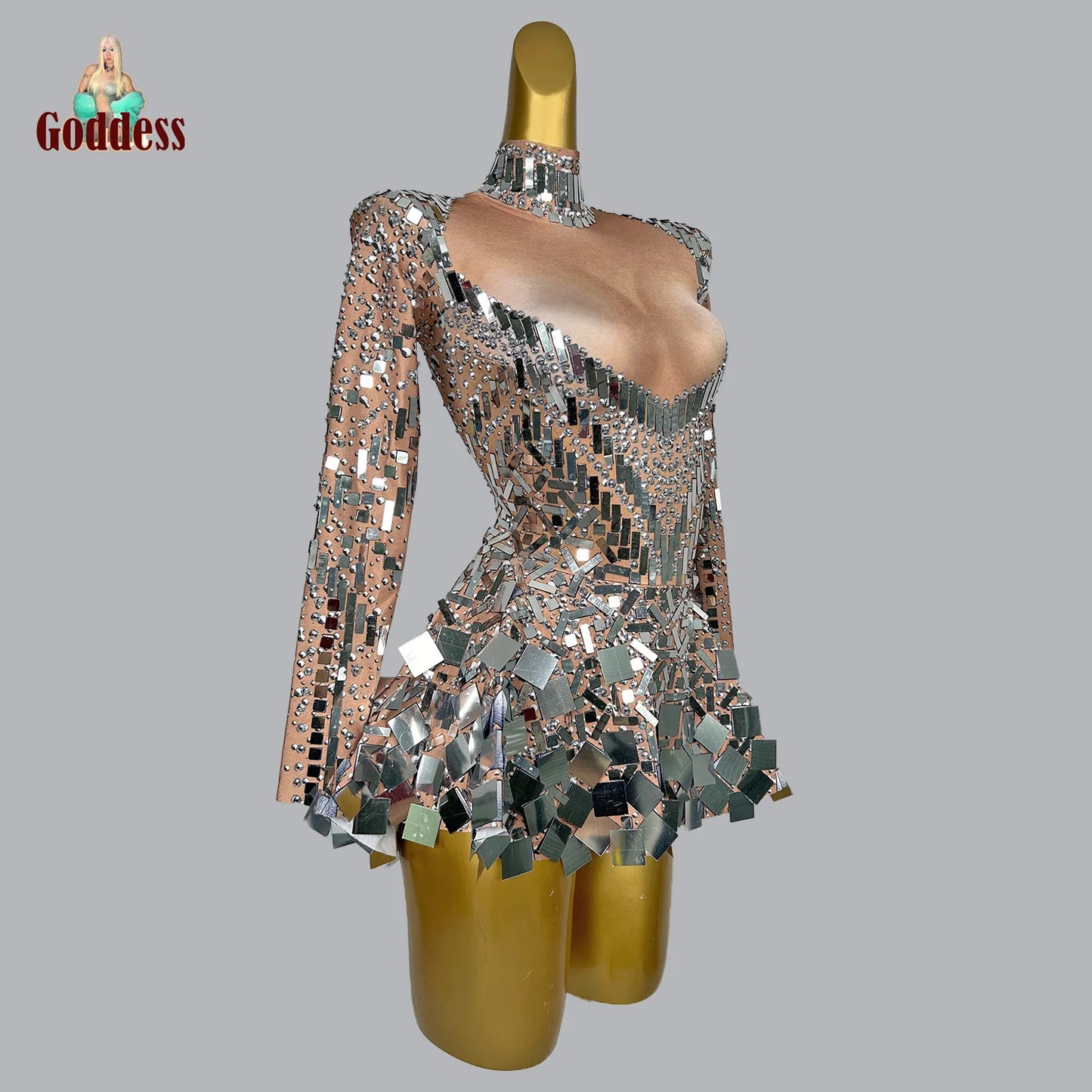 Women's Sexy Stage Rhinestones Mirrors Bodysuit Birthday Celebrate Party Outfit Singer Dancer Show Leotard Performance Costume