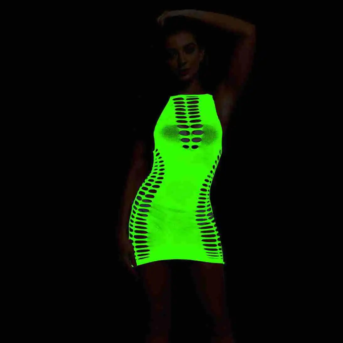 Pole Dance Clothing Luminous Glowing Lingerie Sexy Bodystocking Women Fishnet Gogo Dancer Outfit Rave Bodysuit Exotic Party