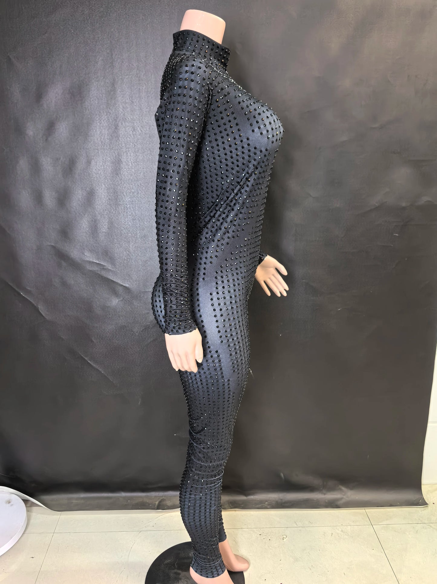 Sparkly Long Sleeve Crystal Rompers Pole DanceBodycon Bodysuits Stage Performance WearWomen Party One Piece Jumpsuits  7G