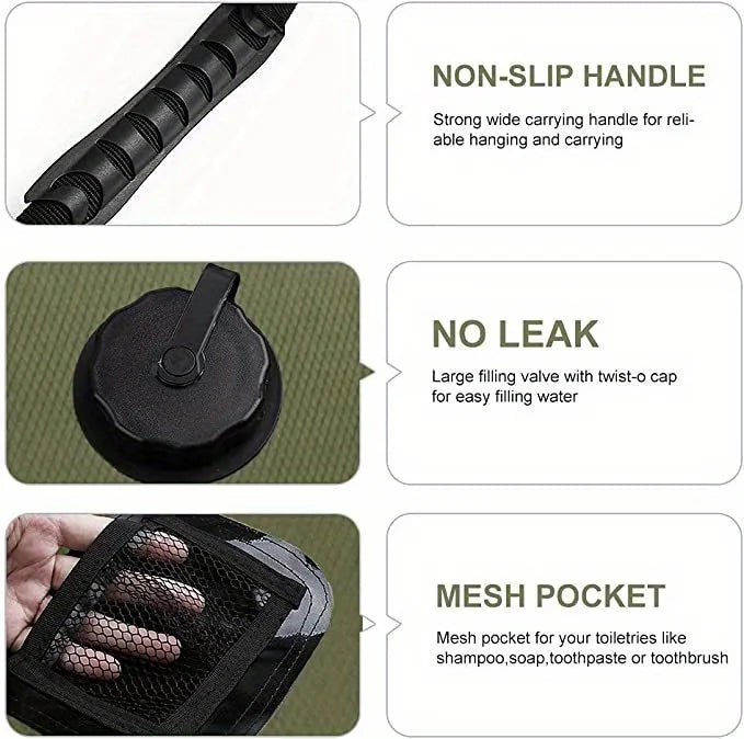 5-gallon solar-heated camping shower bag - Portable bath bag, suitable for outdoor travel, climbing, hiking, beach and swimming