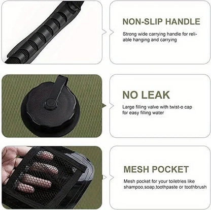 5-gallon solar-heated camping shower bag - Portable bath bag, suitable for outdoor travel, climbing, hiking, beach and swimming