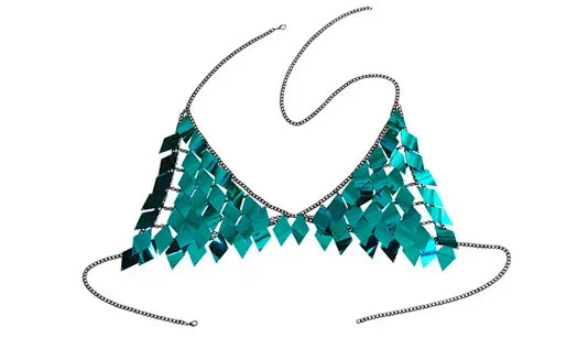 Sequins Skirt Set Women Festival Party Rave Outfit Backless Sexy Body Chain Nightclub Gogo Dancer Costume Summer Beach Wear Jazz