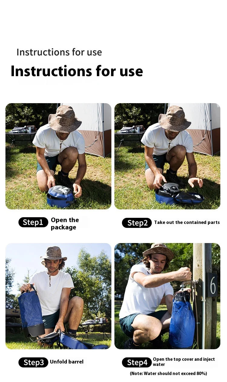 Lohascamping Outdoor Pressure Shower Portable 11L Inflatable Shower Water Bag Camping Lightweight PVC Bathing Bag Washing Tools