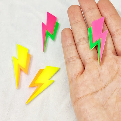 KUGUYS Two Tone Lightning Stud Earrings for Women Glitter Mirror Neon Acrylic Beach Jewelry Summer Accessories