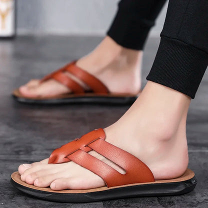 Mens Flip Flops Artificial Leather Slippers Beach Shoes Summer Casual Chanclas Hombre Infradito Uomo Japonki Sales Promotion