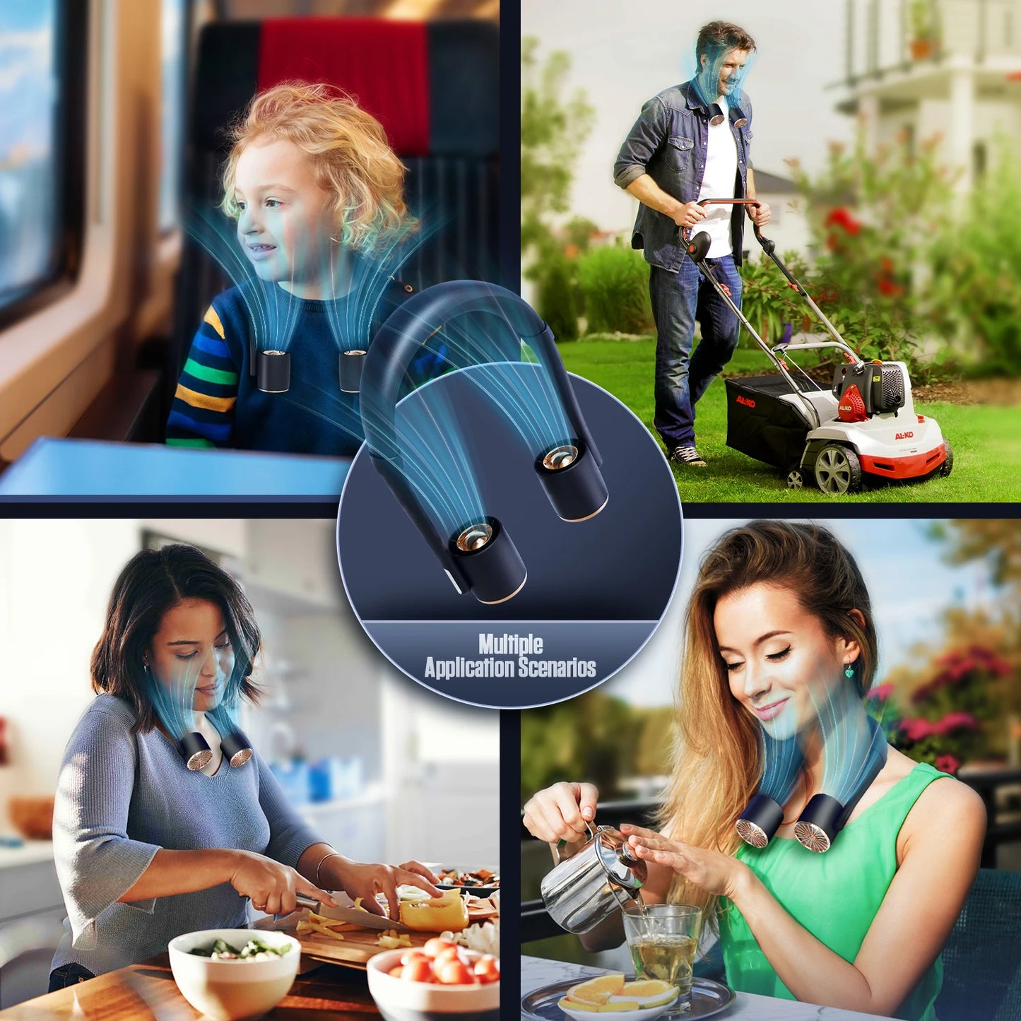 Portable Mini Neck Fan Home Summer Air-cooled Neck Hanging Fans for Outdoor Silent Neckband Wearable Sports Running Travel