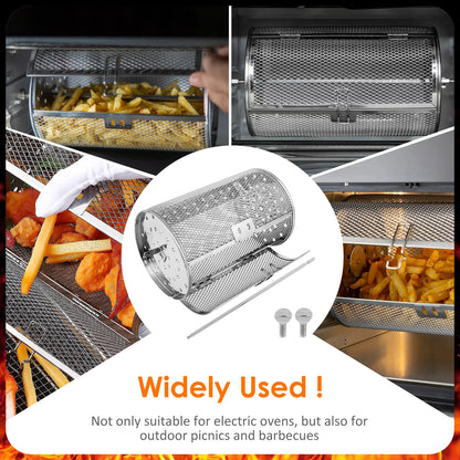 Rotisserie Basket 360° Rotated Stainless Steel Rotisserie Grill Roaster Non-Stick Washable Heat Resistant Oven Round Rack Basket