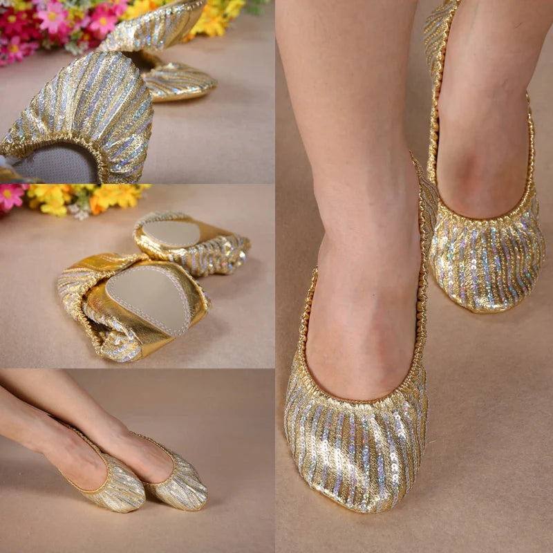 Women Girl Belly Dance Shoes Striped Slipper Flat Ballet Gymnastics Dancing Shoes Soft Sole Non-slip Flat Shoes