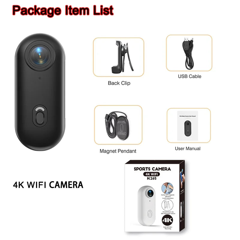 4K UHD Mini Vlog Camera Wireless WiFi Sports Action Camera Small Pocket Body Camcorder Photography Videography Portable Camera