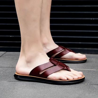 Mens Flip Flops Artificial Leather Slippers Beach Shoes Summer Casual Chanclas Hombre Infradito Uomo Japonki Sales Promotion