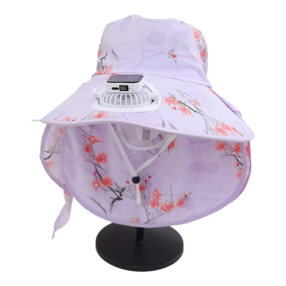 Summer solar digital charge fan hat adults women countryside sun protection thin design breathable work sun hat face cap