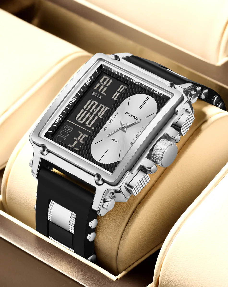 LIGE Fashion Men Quartz Wristwatches FOXBOX Top Brand Luxury Chronograph Square Digital Watch Men Casual Sports Waterproof Clock