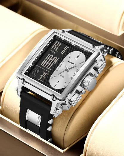 LIGE Fashion Men Quartz Wristwatches FOXBOX Top Brand Luxury Chronograph Square Digital Watch Men Casual Sports Waterproof Clock