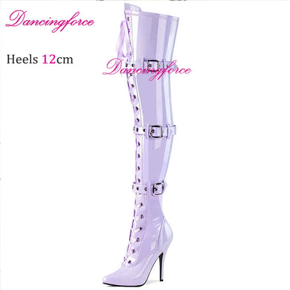 Dancingforce Sexy Long Boots Women Pink Over The Knee High Heels Luxury Design Dance Shoes Stiletto Thigh High Boots