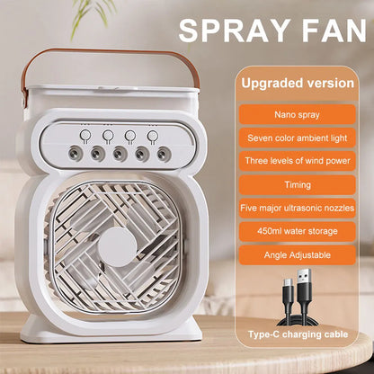 3 In 1 Humidifier Fan LED Night Lights Small Cooling Fan Desktop Spray Fan for Room Bedroom Office Desk