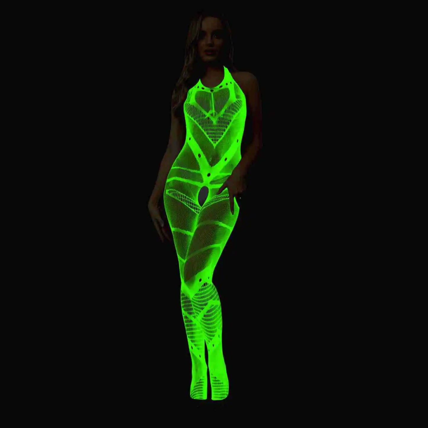 Pole Dance Clothing Luminous Glowing Lingerie Sexy Bodystocking Women Fishnet Gogo Dancer Outfit Rave Bodysuit Exotic Party