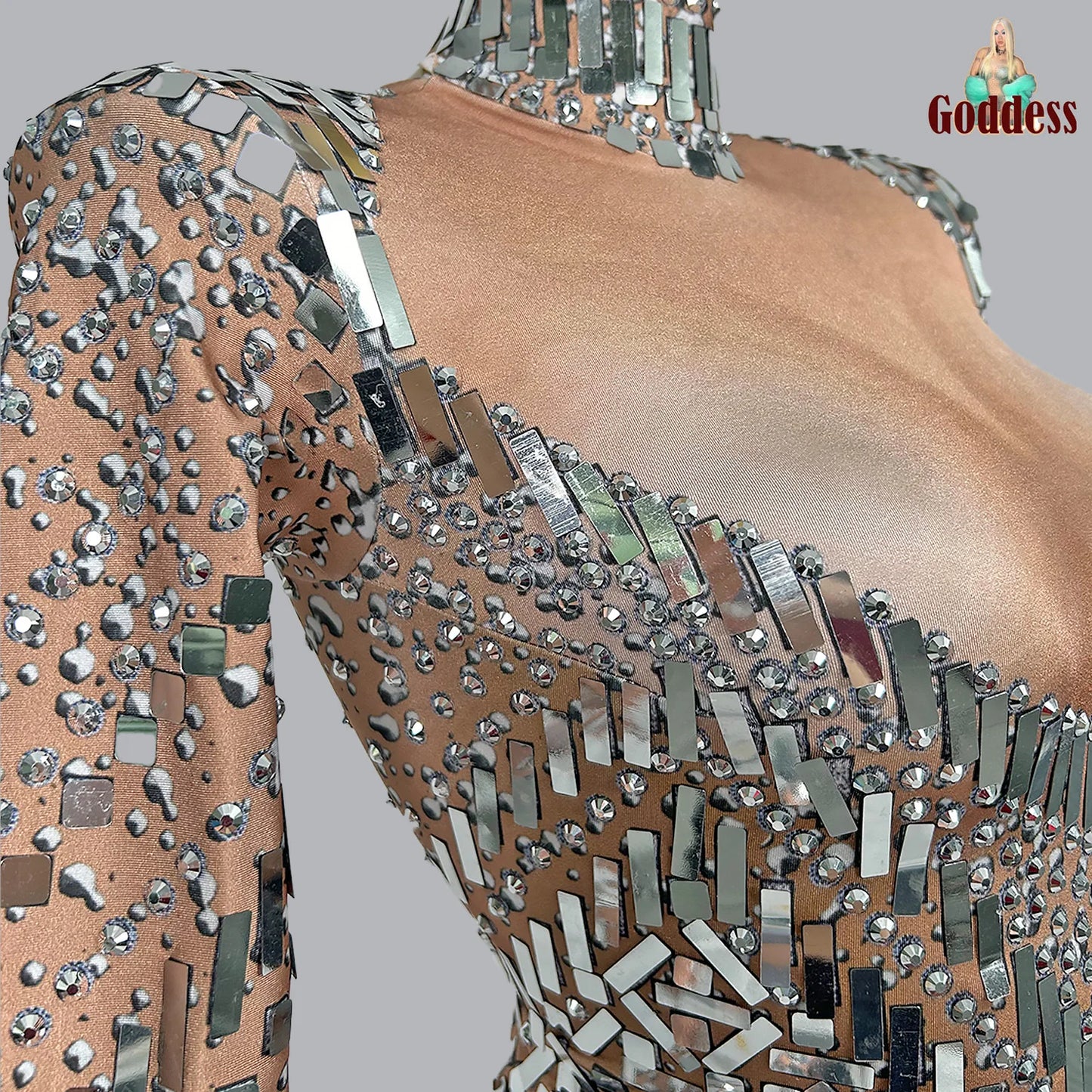 Women's Sexy Stage Rhinestones Mirrors Bodysuit Birthday Celebrate Party Outfit Singer Dancer Show Leotard Performance Costume